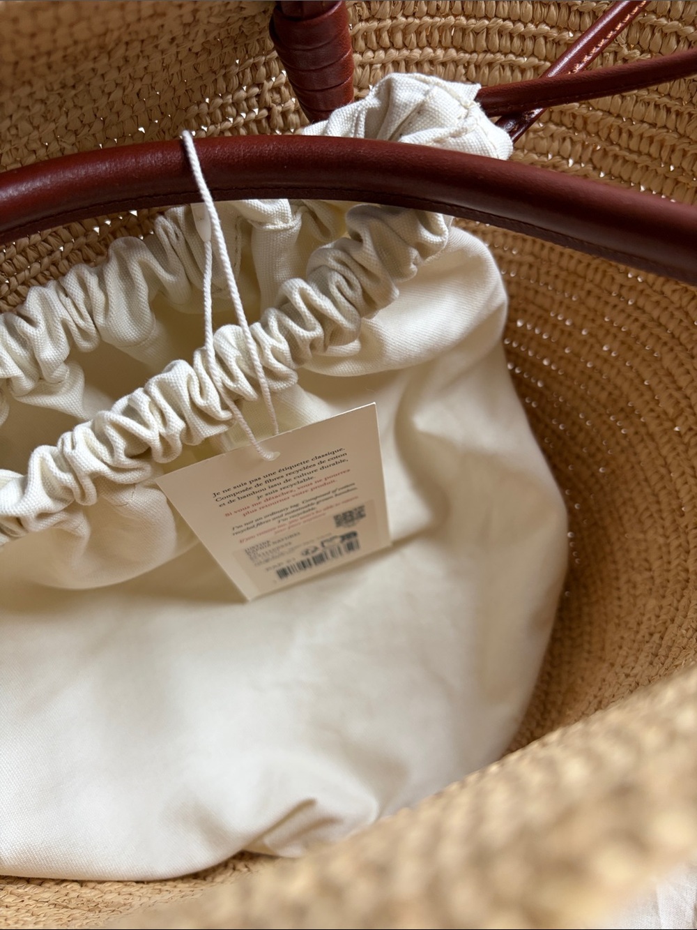 Woven Justine Raffia Straw Tote Bag with Brown Leather Trim - Picture 5 of 7